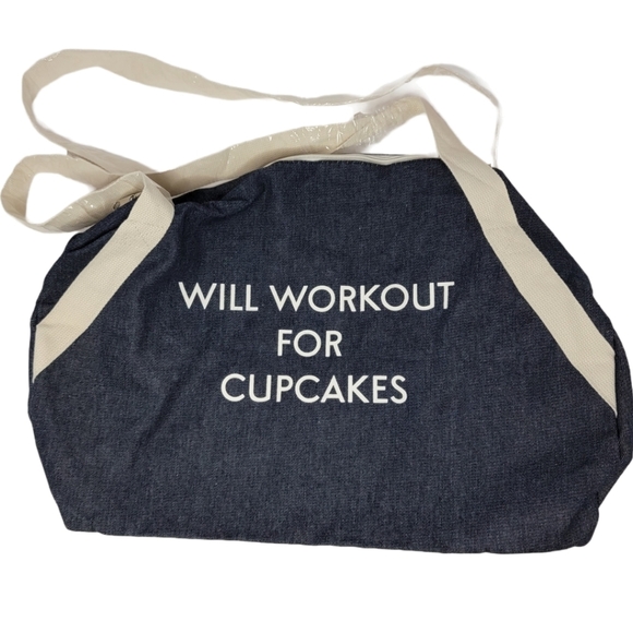 BNWT PRIVATE PARTY | WILL WORK OUT FOR CUPCAKES | Denim Gym Bag​​ HOST PICK - Picture 4 of 6